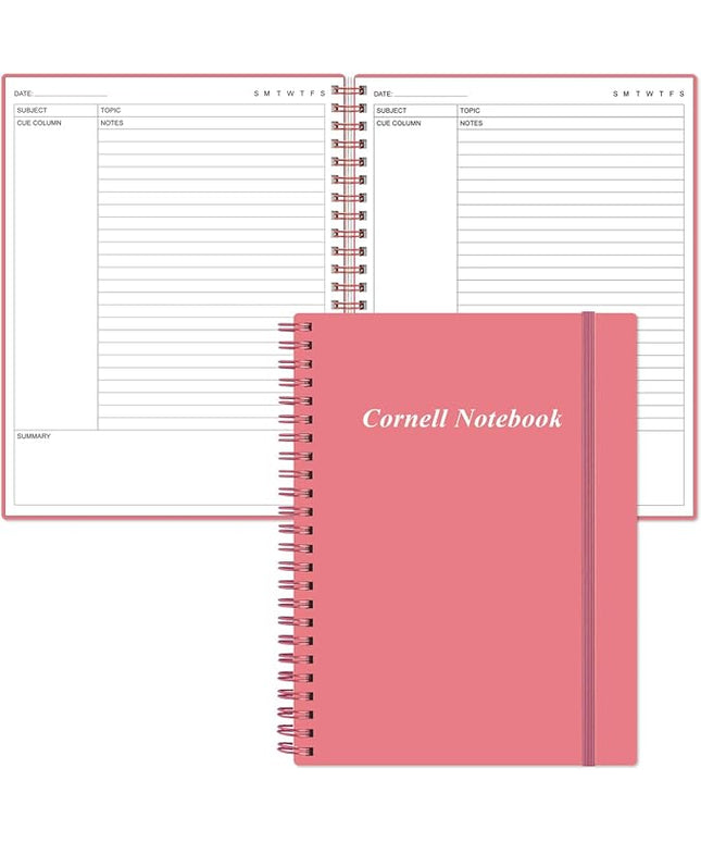 Yaridar A4 Cornell Notes Notebook - College Spiral Cornell Notebooks for Note Taking, Subject Ruled Steno Pads for Office/School/College/Home, 8.5" x 11", Pink