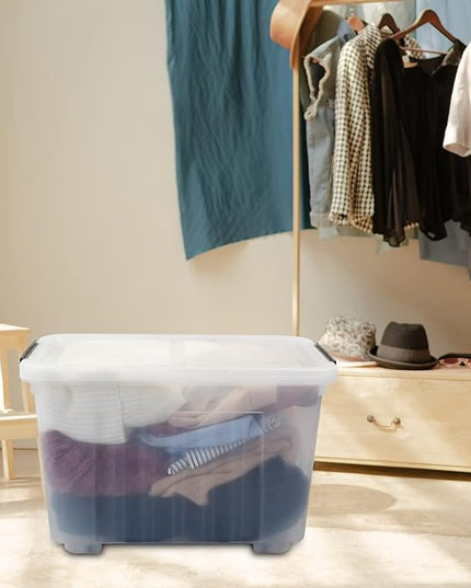 4-Pack Plastic Large Storage Box with Lid, Latching Storage Box Bin, Clear, 30 L