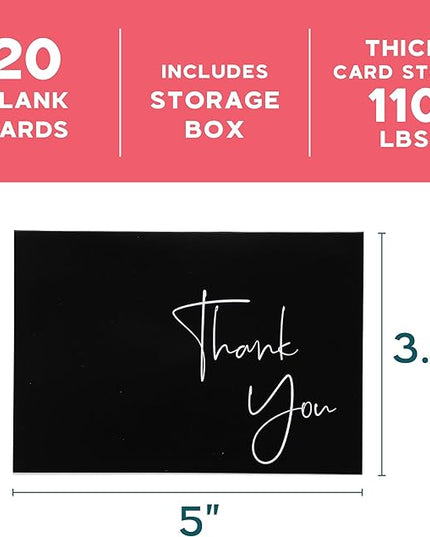 VNS Creations 50 Pack Thank You Cards With Envelopes, Stickers, 3.5x5 Inch Blank Thank You Notes - Bulk Box Set Notes for Graduation, Wedding, Small Business, Baby & Bridal Shower Card - Black