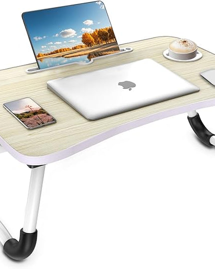 Fayquaze Portable Foldable Laptop Bed Desk with Storage Drawer and Cup Holder - Lap Desk Laptop Stand Tray Table for Eating, Reading and Working