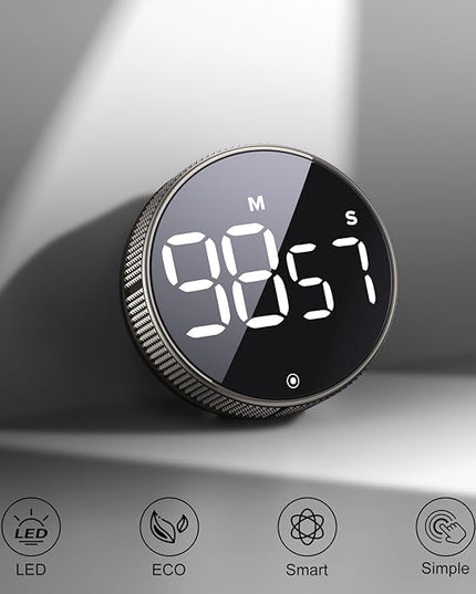 BlueSnail Kitchen Timer with LED Digital Display Smart Efficana for Home Classroom Gym Office, Volume and Brightness Adjustable Productivity Timer (Guncolor)