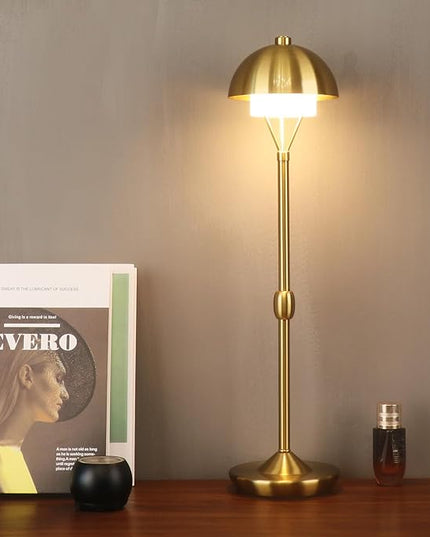 Modern Table Lamp Cordless Portable Desk Lamp, 2700K Stepless Dimming Rechargeable Battery Operated LED Lights for Bedroom, USB-C Charging, Restaurant/Bar/Night Light/Gifts (Antique Brass)