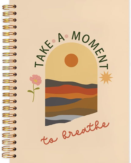 Boho Floral Mental Health Spiral Journal Notebook 5.5x8.3in, Take A Moment to Breathe Inspirational Notebooks for Note Taking, Therapy Office Must Haves, Hardcover Notebook Journal