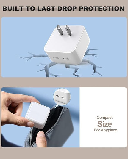 Fast iPhone 15 Charger Block, 2 Pack 40W Dual USB C Wall Charger PD Fast Charging Block Type C Foldable Charger Power Adapter Plug Box Apple Chargers for iPhone 15/14/13 Pro/12 Pro/Mini/iPad