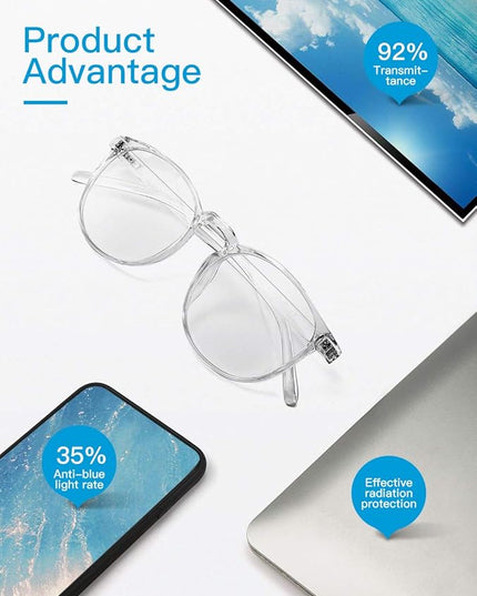 CNLO Blue Light Blocking Glasses,Computer Glasses,Anti Eyestrain, Lightweight Frame Eyeglasses,Men/Women… (Crystal)