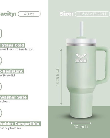 40 Oz Insulated Tumbler with Handle and Straw, Stainless Steel Coffee Travel Mug with Lid, Leak Proof Water Bottle with Accessories, Matcha Cream