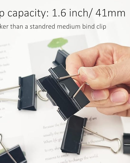 OWLKELA 1.6 Inch (40 Pack) Large Binder Clips, Black Paper Clamps for Office, School, and Home Supplies