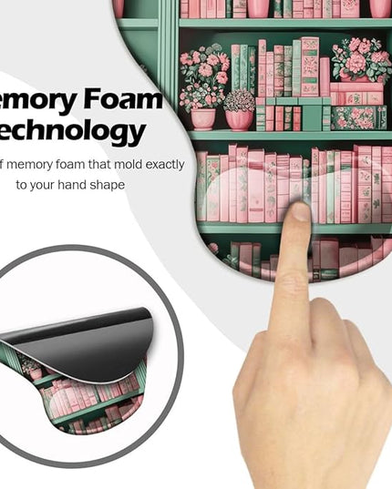 Ergonomic Mouse Pad with Wrist Support,Mouse Pad with Wrist Rest and Coaster Set,Office Supplies Non-Slip Mouse Pads for Desk, Non-Slip Comfortable,Book Floral