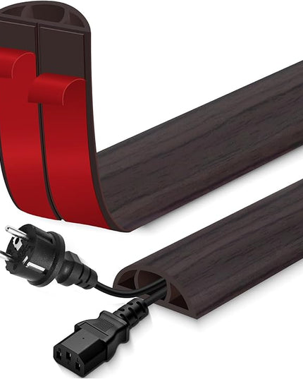 Floor Cord Cover for Wires on Floor Self Adhesive Cord Hider Floor Cable Management Wire Covers for Cords Protector Prevent Cable Trips Cord Cavity W 0.59" x H 0.31", Black Walnut, 10Ft