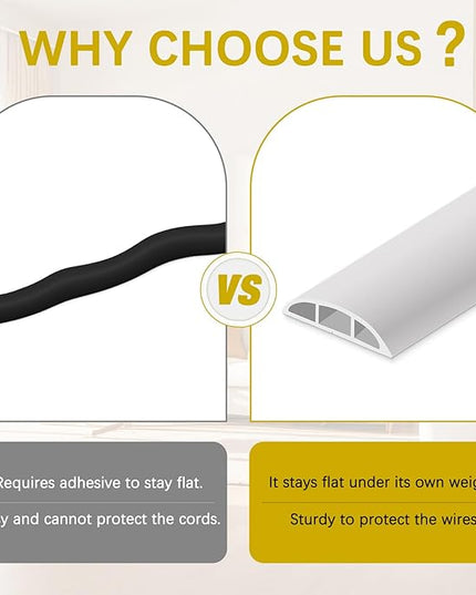 Floor Cord Cover 10FT Cord Covers for Wires on Floor Protect Wires & Prevent Trip Hazards, Easy to Cut for Home, Office, School, Concerts, Cavity W0.6in x H0.32in