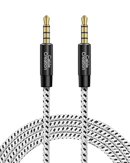 CableCreation 3.5mm TRRS Audio Cable 10FT, 4-Pole Aux Cord Male to Male Braided 1/8 inch Auxiliary Hi-Fi Stereo Jack Compatible with Headphone, Car, Speaker, Phone, Tablet, Laptop and More