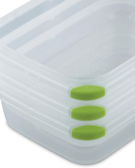 Sterilite Ultra-Seal 3.1 Cup Rectangle, Airtight Food Storage Container, Latching Lid, Microwave and Dishwasher Safe, Clear With Green Gasket, 24-Pack