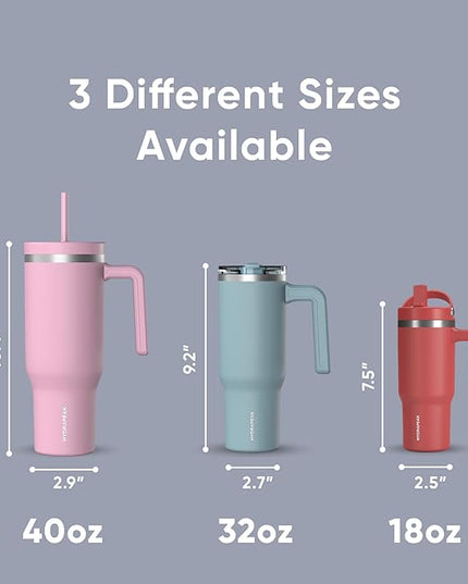 Hydrapeak Voyager 40 Oz Stainless Steel Tumbler with Handle, Insulated Water Bottle With Straw & Lid, Cupholder Friendly Reusable Travel Mug (Iceberg)