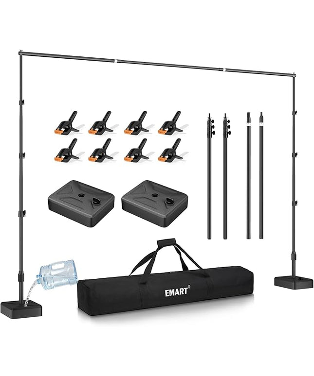 EMART Backdrop Stand with Heavy Duty Water Tank Base 8.5x10ft Adjustable Metal Photo Backdrop Stand Kit Pipe and Drape Background Frame for Birthday Party, Wedding Decorations, Studio Photography