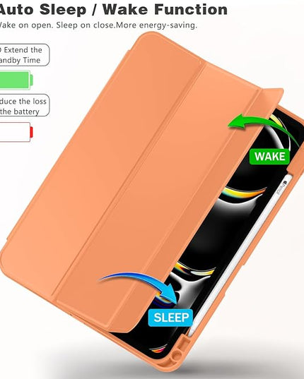 ZryXal iPad Pro 11 Inch Case (M5) 2025/ (M4) 2024 (Model: A2836/A2837/A3006), Trifold Stand Smart Cover with Pencil Holder and Soft TPU Back, Auto Wake/Sleep (Orange)