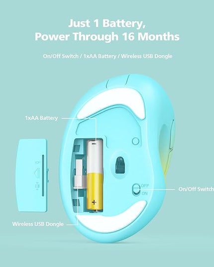 Ergonomic Wireless Mouse with USB Receiver for PC Computer, Laptop and Desktop, Ergo Mouse Vertical with Silent Clicks Long Battery Life, Up to 1600 DPI & 1 AA Battery Powered, YellowBlue