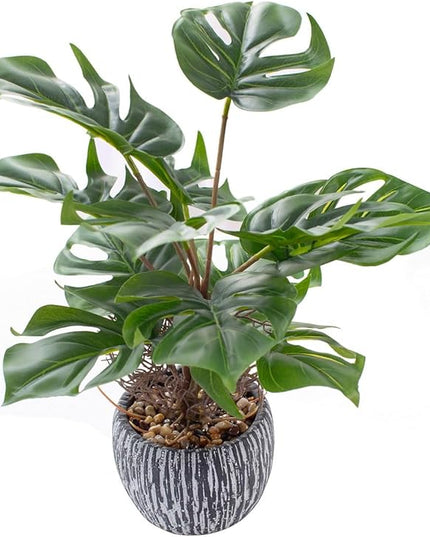 AlphaAcc 12" Faux Monstera Plant Tropical Greenery Small Fake Deliciosa Plants in Black Rustic Pot for Bathroom Kitchen Livingroom Nightstand Office Artificial Plants Decor