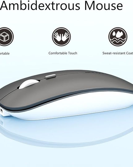 Uciefy Q5 Slim Rechargeable Wireless Mouse, 2.4G Portable Optical Silent Ultra Thin Wireless Computer Mouse with USB Receiver and Type C Adapter, Compatible with PC, Laptop, Notebook, Desktop (Grey)