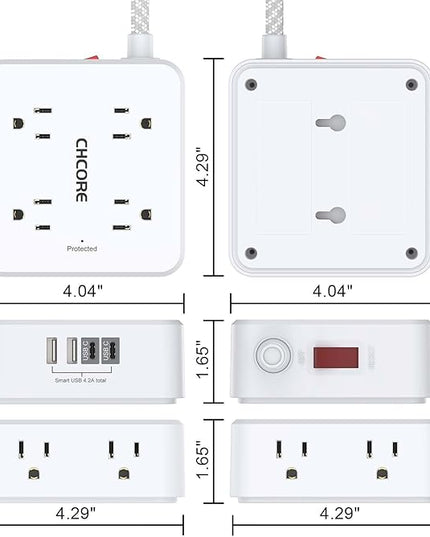 Surge Protector Power Strip - CHCORE 10 Ft Braided Extension Cord with 8 Outlets with 4 USB (2 USB C) Charging Ports, Flat Plug Multi Plug Outlet Extender Charging Station for Home Office, ETL, White