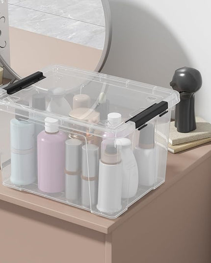 22 Quart Clear Latching box, Plastic Storage Bin with Wheels, 6 Packs