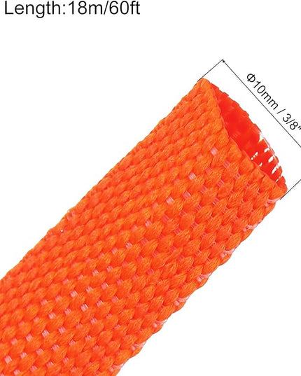 MECCANIXITY Braided Cable Sleeves Heat Shrinkable Fabric Sleeving, 3/8" 60ft Orange 2:1 Ratio Heat Shrinkable Cord Protector for Harness Cable, Network Cable Protection, Cable Management