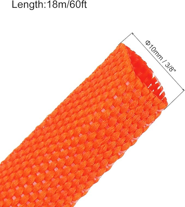 MECCANIXITY Braided Cable Sleeves Heat Shrinkable Fabric Sleeving, 3/8" 60ft Orange 2:1 Ratio Heat Shrinkable Cord Protector for Harness Cable, Network Cable Protection, Cable Management