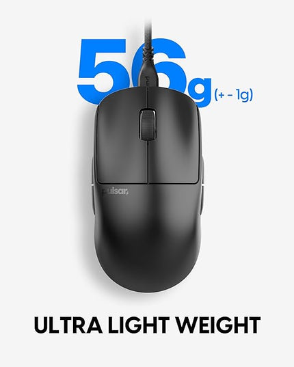 Pulsar Gaming Gears X2A Wired Gaming Mouse, Ultra Lightweight, Optical Switch, 26000 DPI, Motion Sync, PAW3395 Sensor (Medium, Wired, Black)