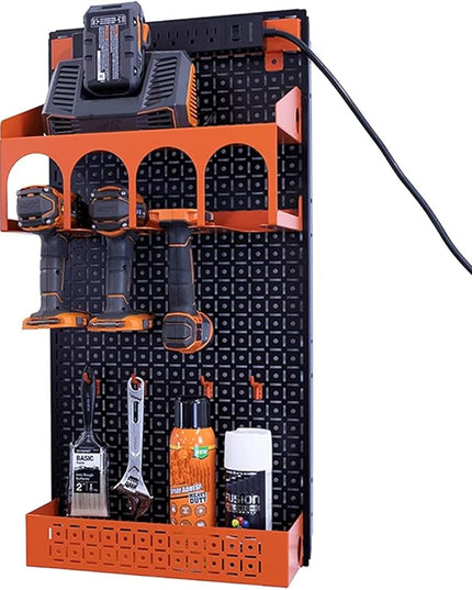 Omniwall Cordless Power Tool Kit-16" x 32" Black Metal Pegboard Organization System Orange