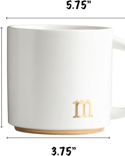 COLLECTIVE HOME - Monogram Ceramic Mugs, 15 oz Golden Initial Coffee Cups, Elegant Alphabet Tea Mugs, Elegant Personalized Mug with Gift Box, Luxurious Cups for Office and Home (m)