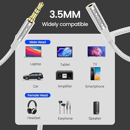 MOSWAG 3.5mm Extension Cable 6.6FT/2Meter Audio Male to Female Stereo Extension Adapter Nylon Braided Cord Compatible for Home/Car Stereos Smartphones Headphones Tablets Media Players and More