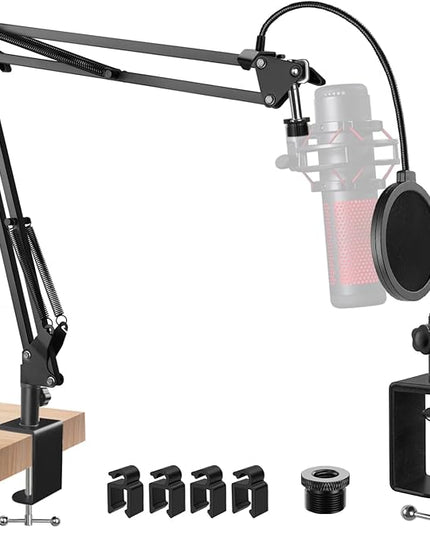 Mic Boom Arm, Adjustable Mic Arm for Shuer MV7+ Shuer MV6 HyperX QuadCast Shure SM7B Blue Yeti and Most Microphone for Podcast Gaming Streaming Recording