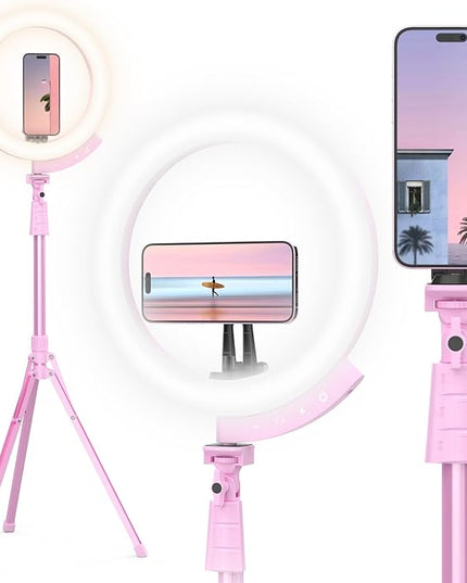 UBeesize Upgraded 12'' Ring Light with 62'' Tripod Stand and Magnetic Phone Holder,LED Selfie RingLight for iPhone with Remote,Circle Light for Tiktok/YouTube/Photography/Makeup/Live Stream Pink