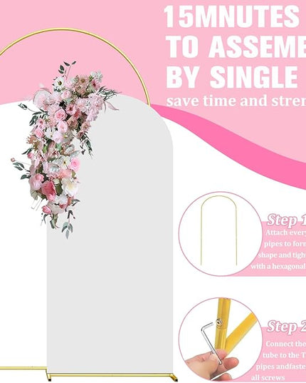 6FT Arch Backdrop Stand and Arch Cover Set, Gold Metal Arch Stand Backdrop with White Arch Stand Cover Ideal for Weddings, Birthday Parties, Baby Showers, Celebration Decorations