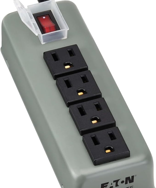 Eaton Tripp Lite series 4-Outlet Heavy Duty Power Strip, Metal, Mountable (Wall Mount & Under Desk), 6ft Extension Cord, On/Off Switch Cover, Industrial Garage Shop Work Bench Applications (UL603CB-6)
