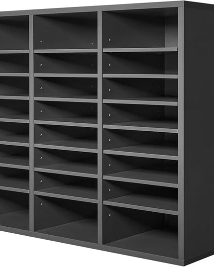 VEVOR Literature Organizer, 24 Compartments Office Mailbox with Adjustable Shelves, Wooden Mailbox Sorter Medium Density Fiberboard Office Home Classroom Storage for Files, Documents, Papers, Grey