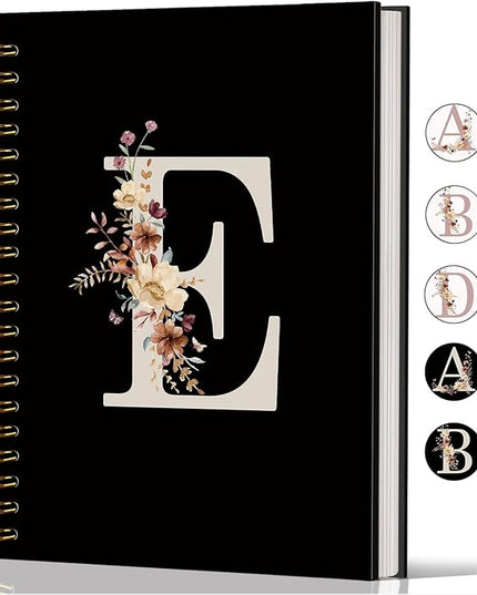 Lacama Black Initial Letter E School Notebook Journal, Cute Wildflower Personalized Spiral Notebook, School Supplies, Customized Monogrammed Gifts, Birthday Gifts for Women, Office Supplies