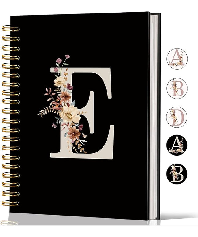 Lacama Black Initial Letter E School Notebook Journal, Cute Wildflower Personalized Spiral Notebook, School Supplies, Customized Monogrammed Gifts, Birthday Gifts for Women, Office Supplies