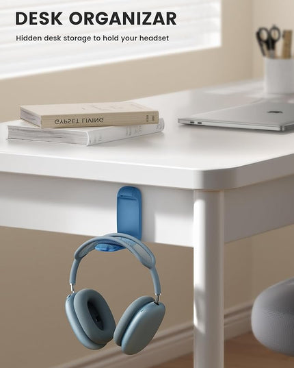Lamicall Headphone Stand, Sticky Headset Holder - Foldable Headphone Holder Hook Mount, Adhesive Headset Hanger Clip Under Desk, Earphone Clamp for Airpods Max, HyperX, Sennheiser, Blue