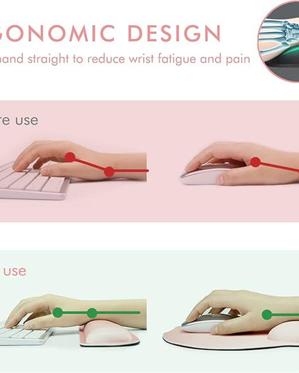 VAGAU Premium Keyboard Wrist Rest and Mouse Pad Wrist Support, Ergonomic Memory Foam Set for Office, Laptop, Mac, Computer and Gaming,Comfortable Typing &Wrist Pain Relief（Pink）