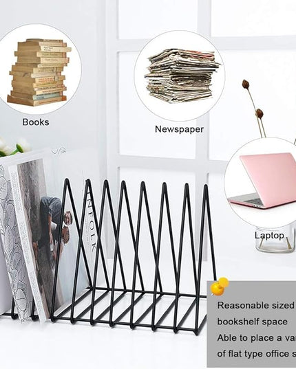 Urban Deco Triangle Desk Organizer - Metal Wire Magazine Holder, 10 Sections, Decorative File Folder Organizer, Vinyl Record Storage, Office File Holder - Black