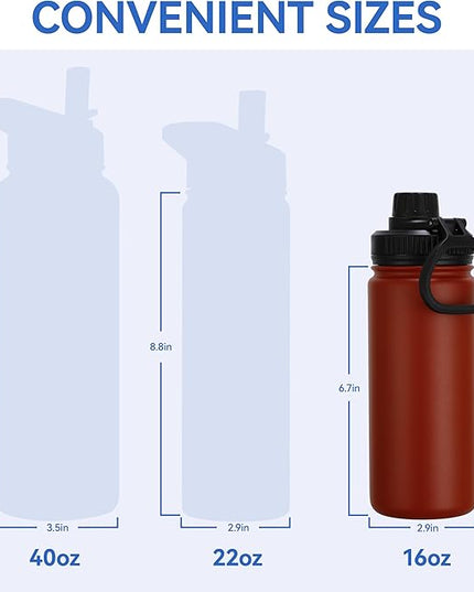 DOMICARE 16 oz Kids Water Bottle for School Stainless Steel Double Wall Vacuum Insulated Water Bottle with Straw lids & Spout Lid, Leakproof BPA Free (Red,8)