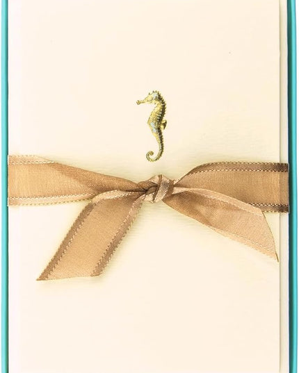 Graphique Seahorse La Petite Presse Boxed Notecards - 10 Embossed and Embellished Gold Foil Seahorse Blank Cards with Matching Envelopes, 3.25"" x 4.75""" (L1329CB)