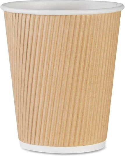 NYHI 150 10 oz Ripple Kraft Paper Cups Brown Hot Cold Cups 3 Layer Rippled Small Insulated Disposable Coffee Cups for Cappuccino Hot Cocoa or Iced Drinks