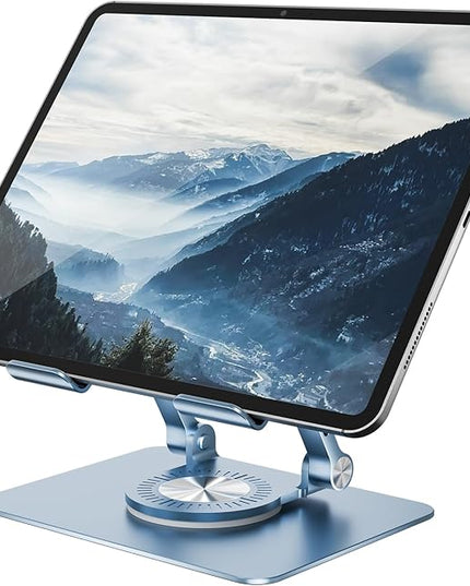 Tablet Stand Adjustable with 360° Swivel Base Aluminum Tablet Stand Holder for iPad/Samsung/iPad Pro Air Mini/Galaxy/Switch, Blue