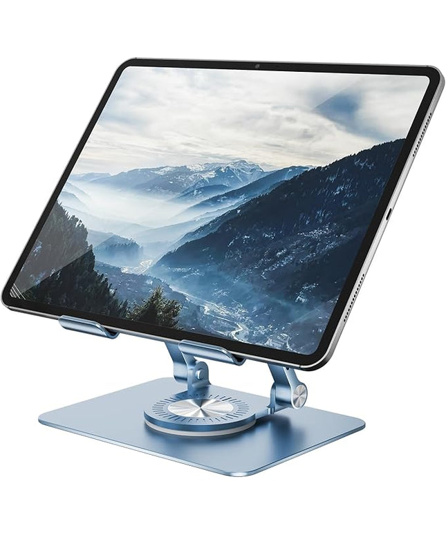 Tablet Stand Adjustable with 360° Swivel Base Aluminum Tablet Stand Holder for iPad/Samsung/iPad Pro Air Mini/Galaxy/Switch, Blue