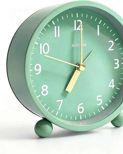 AOKILOM Analog Alarm Clock, Non-Ticking Silent Travel Small Clock, Battery Operated with On-Demand Light, Easy Set Gentle Wake, Ideal Decor for Bedroom, Bedside, Desk,Office (Mint Green)