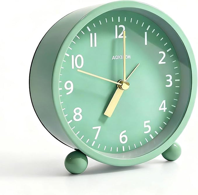 AOKILOM Analog Alarm Clock, Non-Ticking Silent Travel Small Clock, Battery Operated with On-Demand Light, Easy Set Gentle Wake, Ideal Decor for Bedroom, Bedside, Desk,Office (Mint Green)
