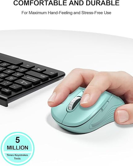 WisFox 2.4G Wireless Mouse for Laptop, Ergonomic Computer Mouse with USB Receiver and Type-C Adapter, 3 Adjustable Levels DPI, 6 Button Cordless Wireless Mice (Mint Green, 1 Pack)