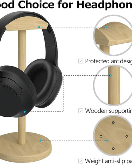 Universal Headphone for Desk Hanger Holder Organizer Keeper Racks Storage Mount Gaming Headset Stand Premium Functional Craftmanship Headset Stand (Wooden)