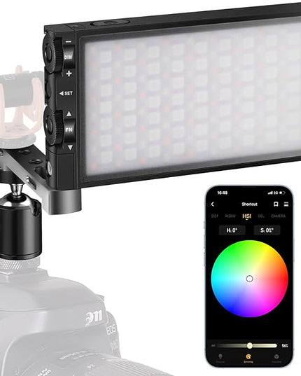 Pixel G1s RGB Video Light with APP Control, 12W 6400mAh 210 Minutes Rechargeable Battery LED Camera Light, 10 Common Lighting Effects, CRI≥97 2500-8500K LED Video Light with Aluminum Alloy Body